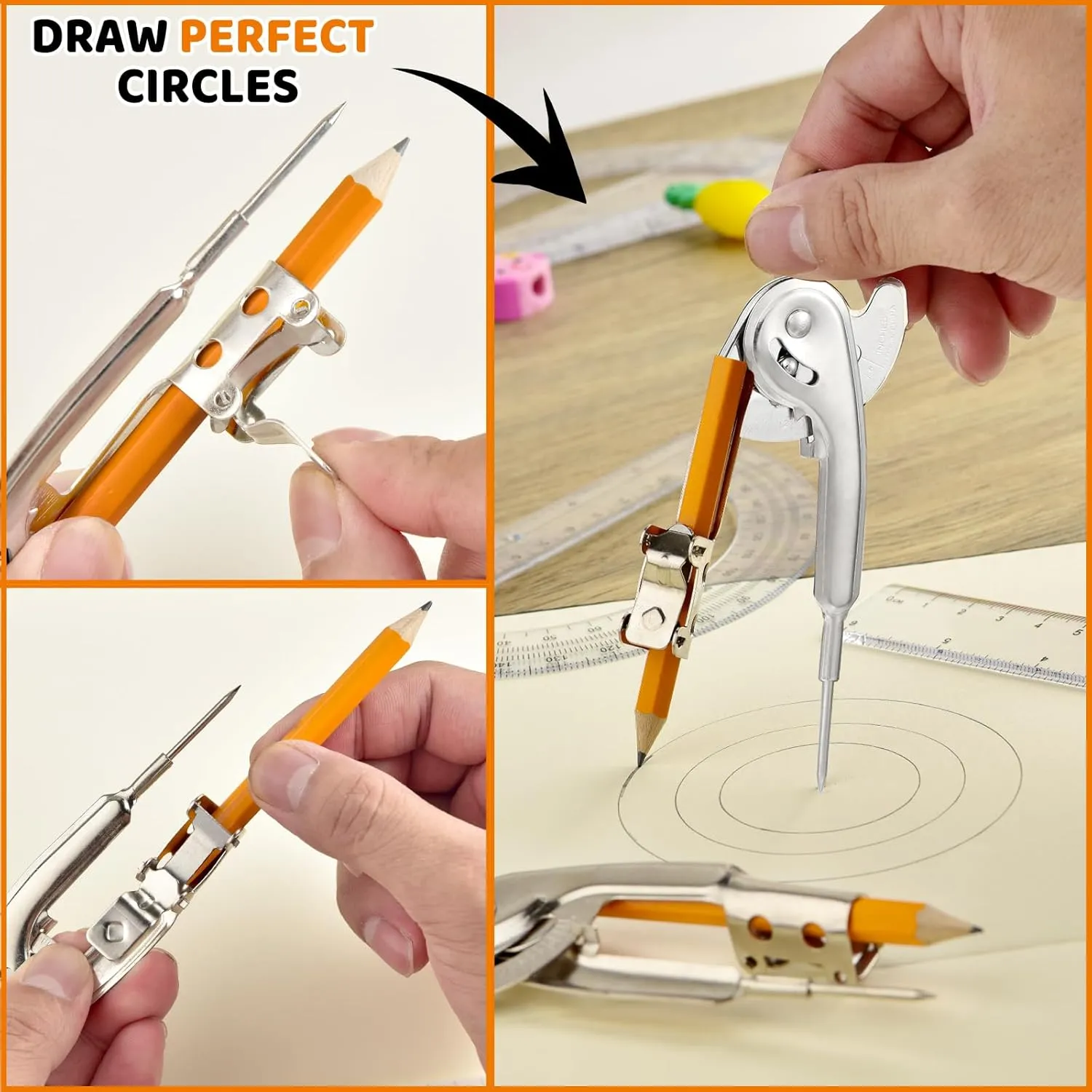 40 Pieces Compass for Geometry Metal Compass Tool Math Compass Bulk Drawing Compass Silver Geometry Compass with Pencil for Student School Classroom Office Woodworking Art Drawing