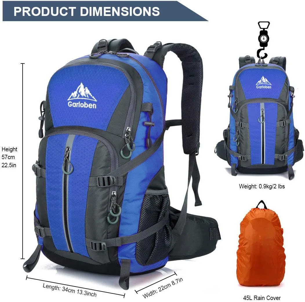 40L Hiking Backpack, Waterproof Men Women Outdoor Travel Backpack for Trekking, Camping, Walking with Rain Cover (Blue)