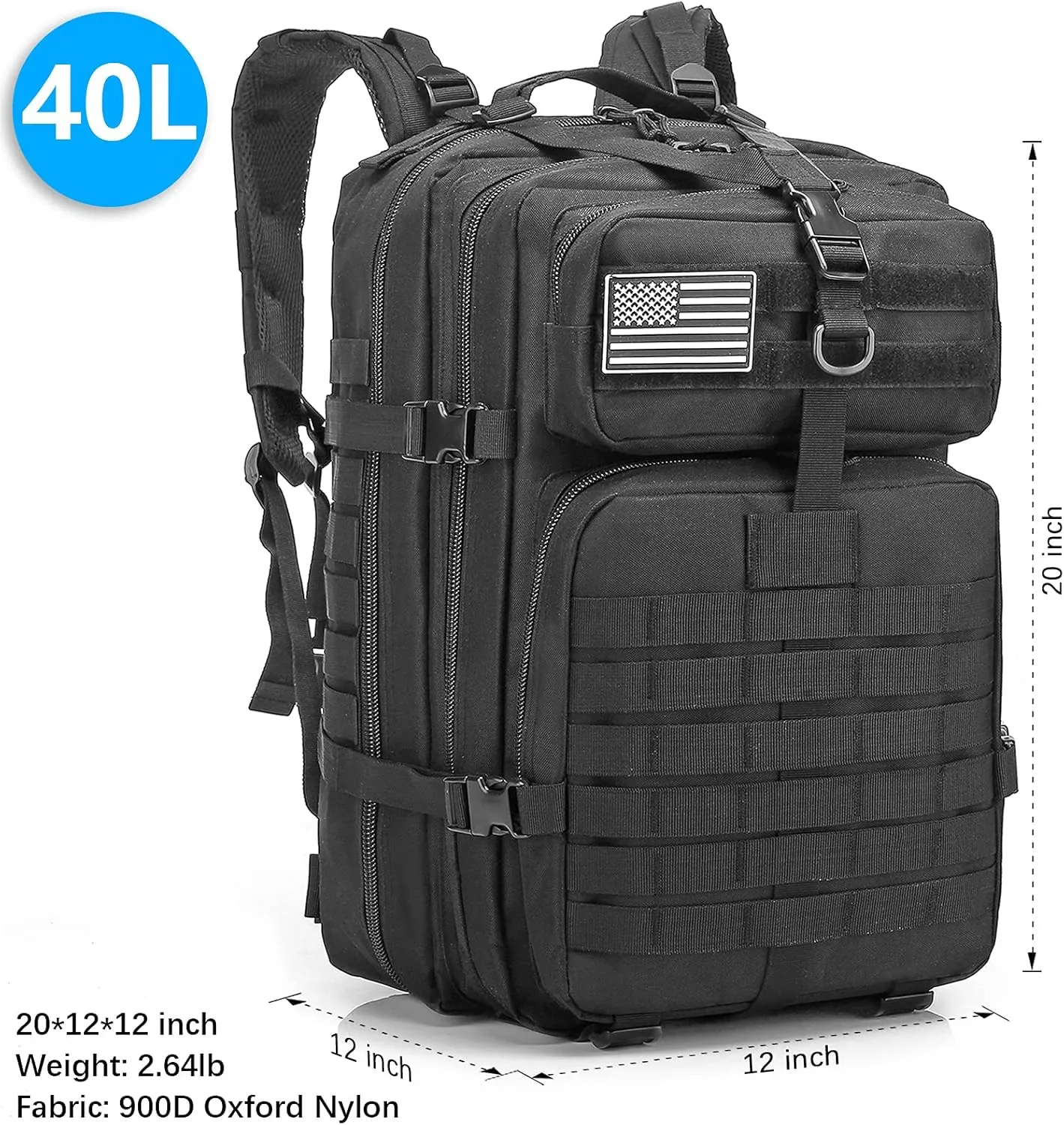 40L Molle Tactical Military Backpack Army Bag Assault Pack Rucksack