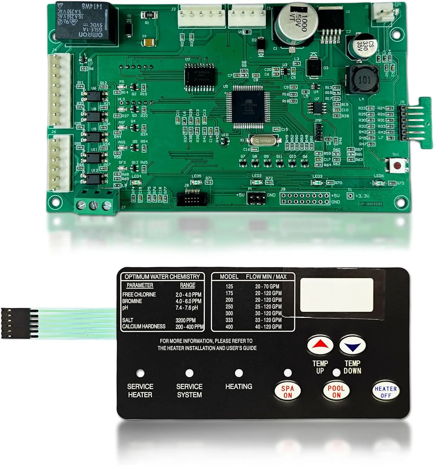 42002-0007S Control Board Kit Replacement for Pentair MasterTemp 200/250/300/400 and Sta-Rite Max-E-Therm SR200/SR333/SR400, with 472610Z Switch Membrane Pad