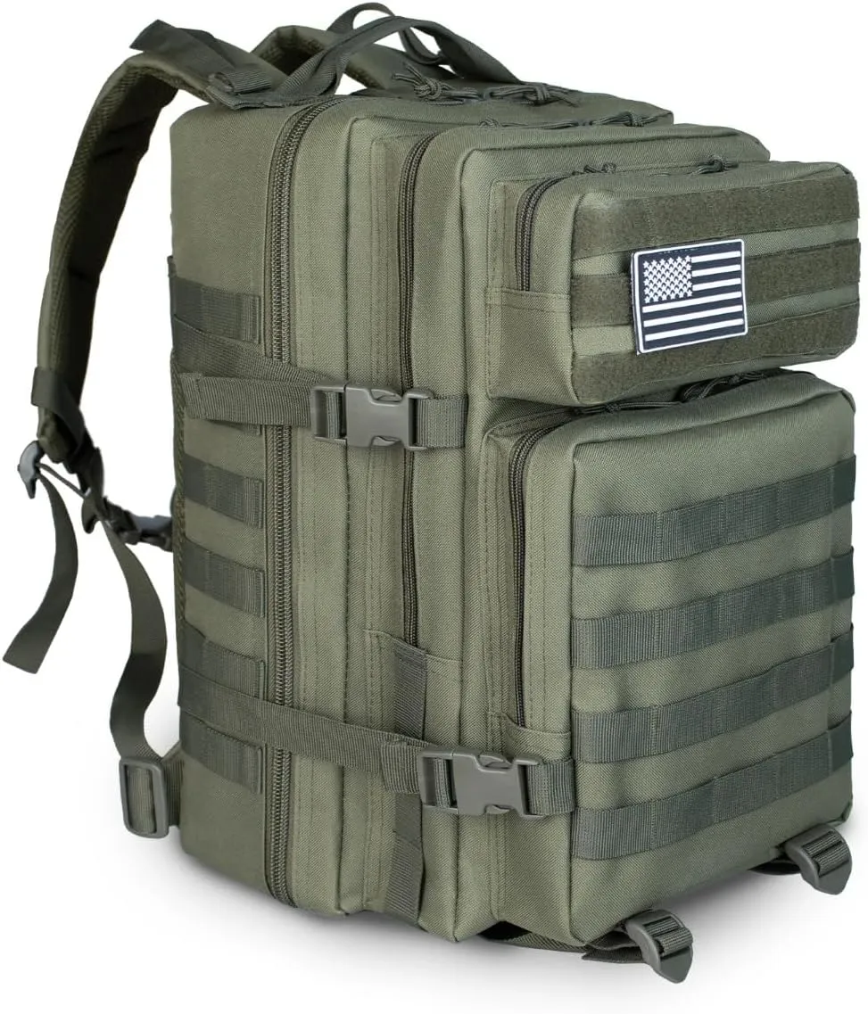 45L Large Tactical Backpack Molle System Durable Oxford Hiking Camping Backpack Air Cushion Belt Unisex Daypack (B096-KHAKI)