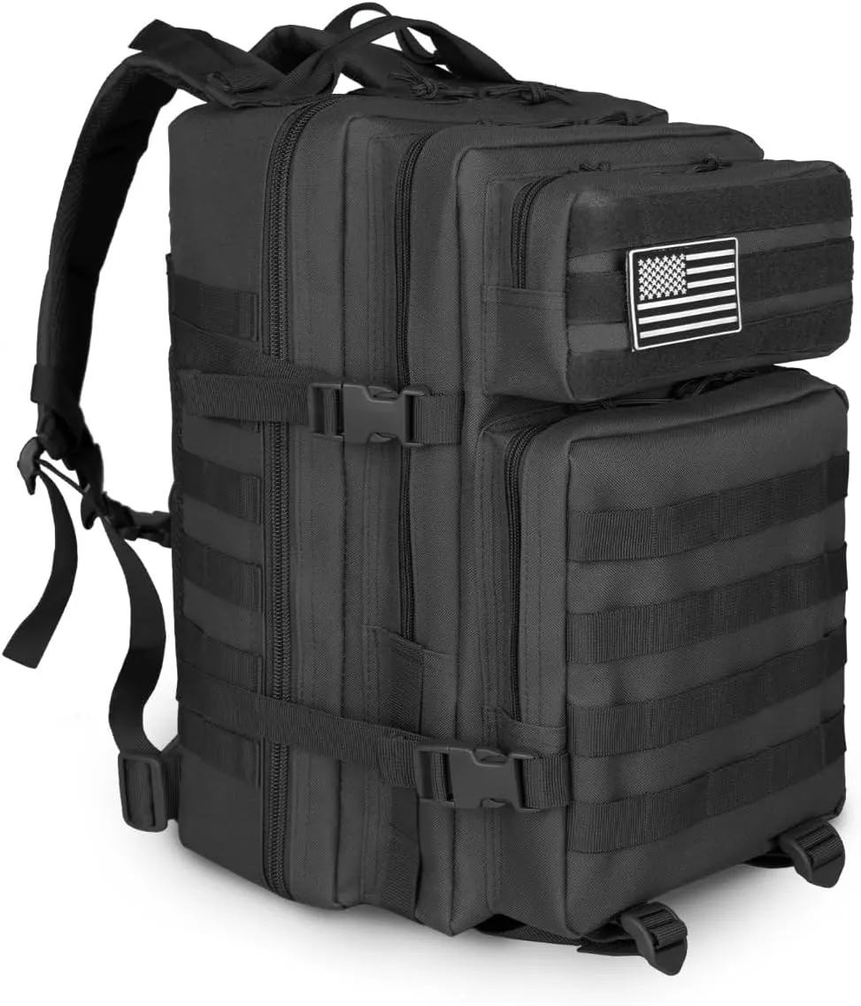 45L Large Tactical Backpack Molle System Durable Oxford Hiking Camping Backpack Air Cushion Belt Unisex Daypack (B096-KHAKI)