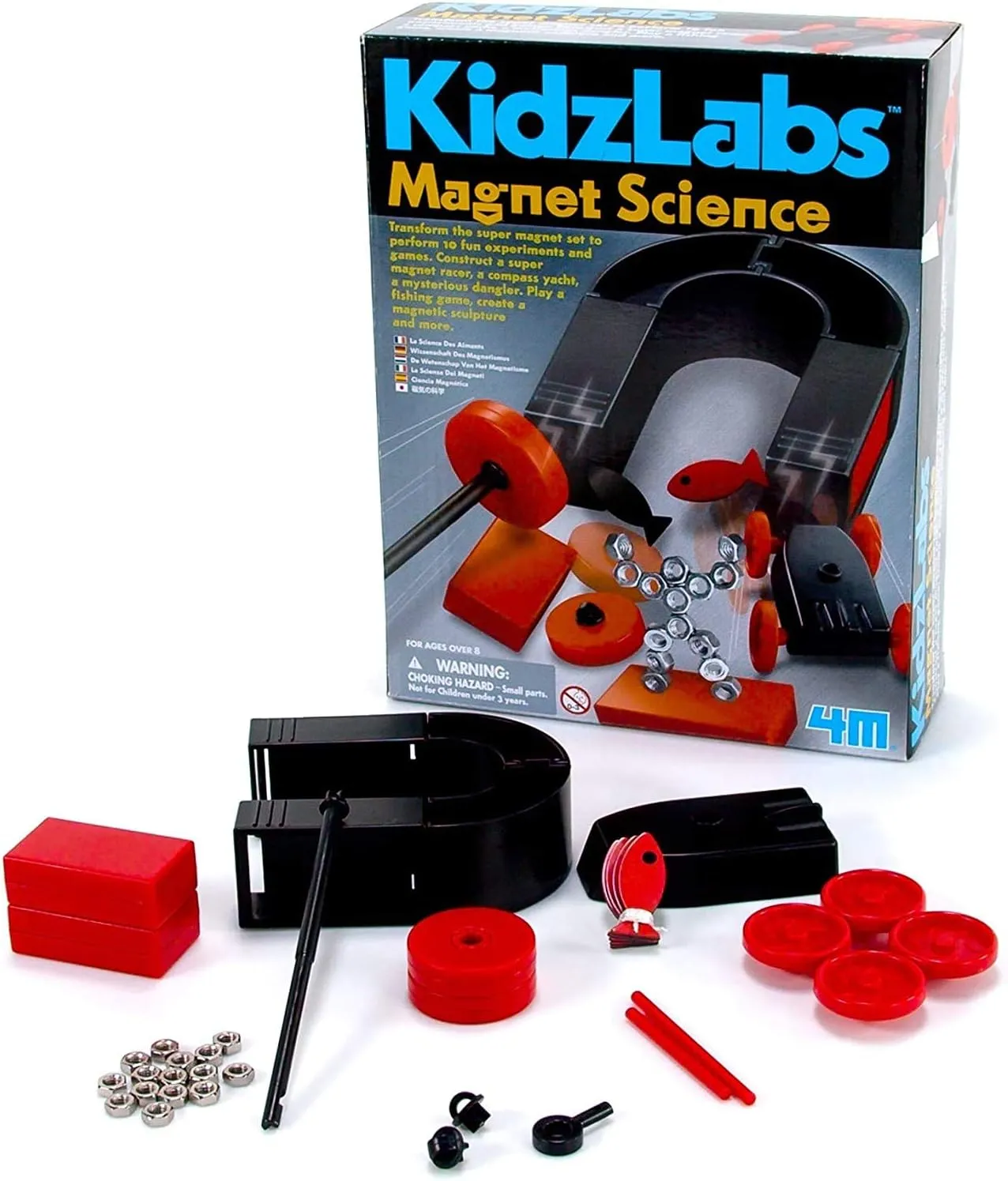 4M Magnet Science Kit - 10 Magnetic Experiments & Games (over 25 pieces to Build & STEM Learn From) - Power the Racer with a Magnet, Levitate a Magnet, Magnetic Yacht & Fishing, Boys & Girls, Age 8 