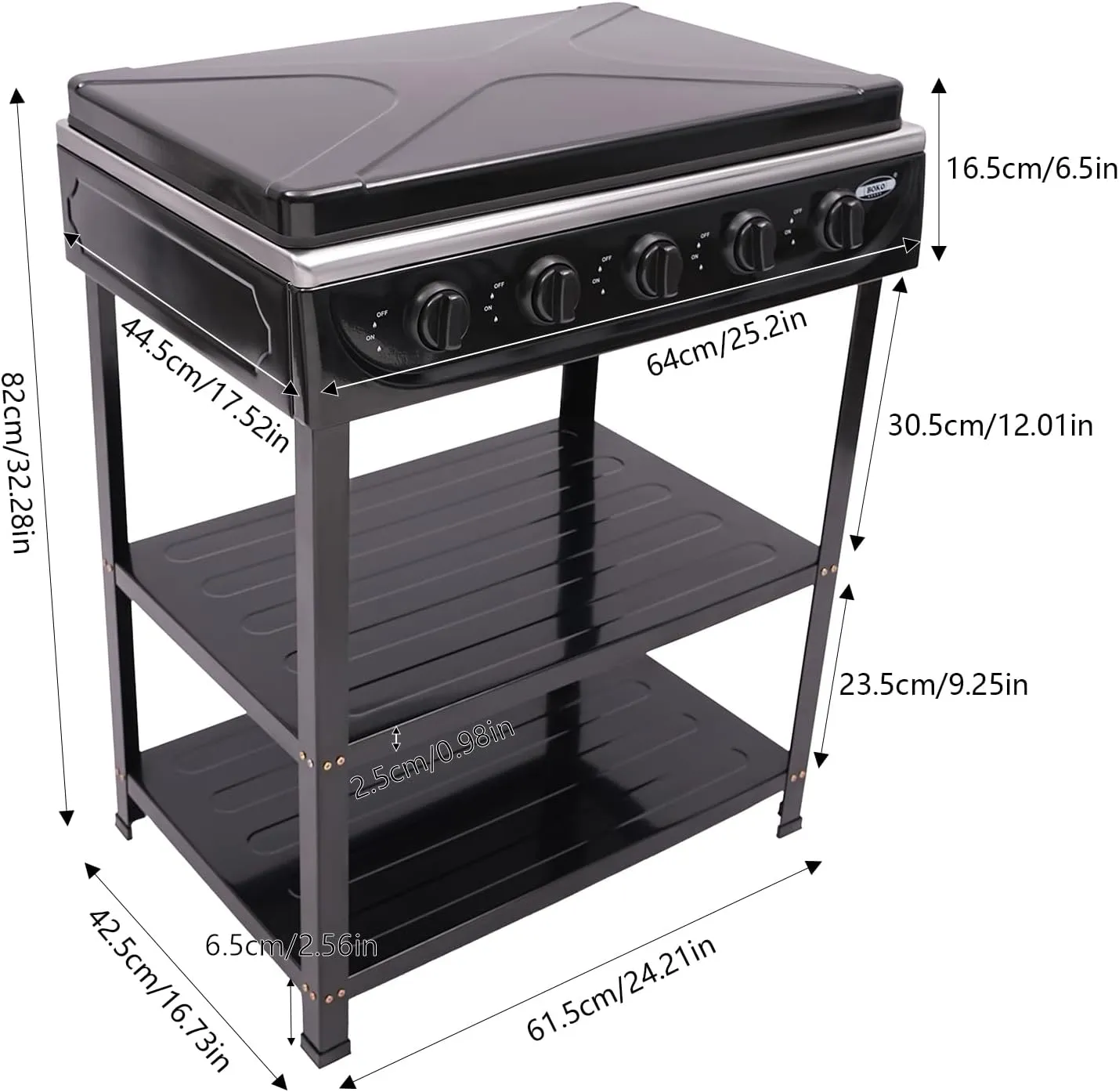 5 Burner Gas Stove Portable Natural Gas Camping Grill Stove Floor Standing Cooktop Cooker with Storage Stand and Wind Blocking Cover Manual Ignition for Outdoor RV (Black)
