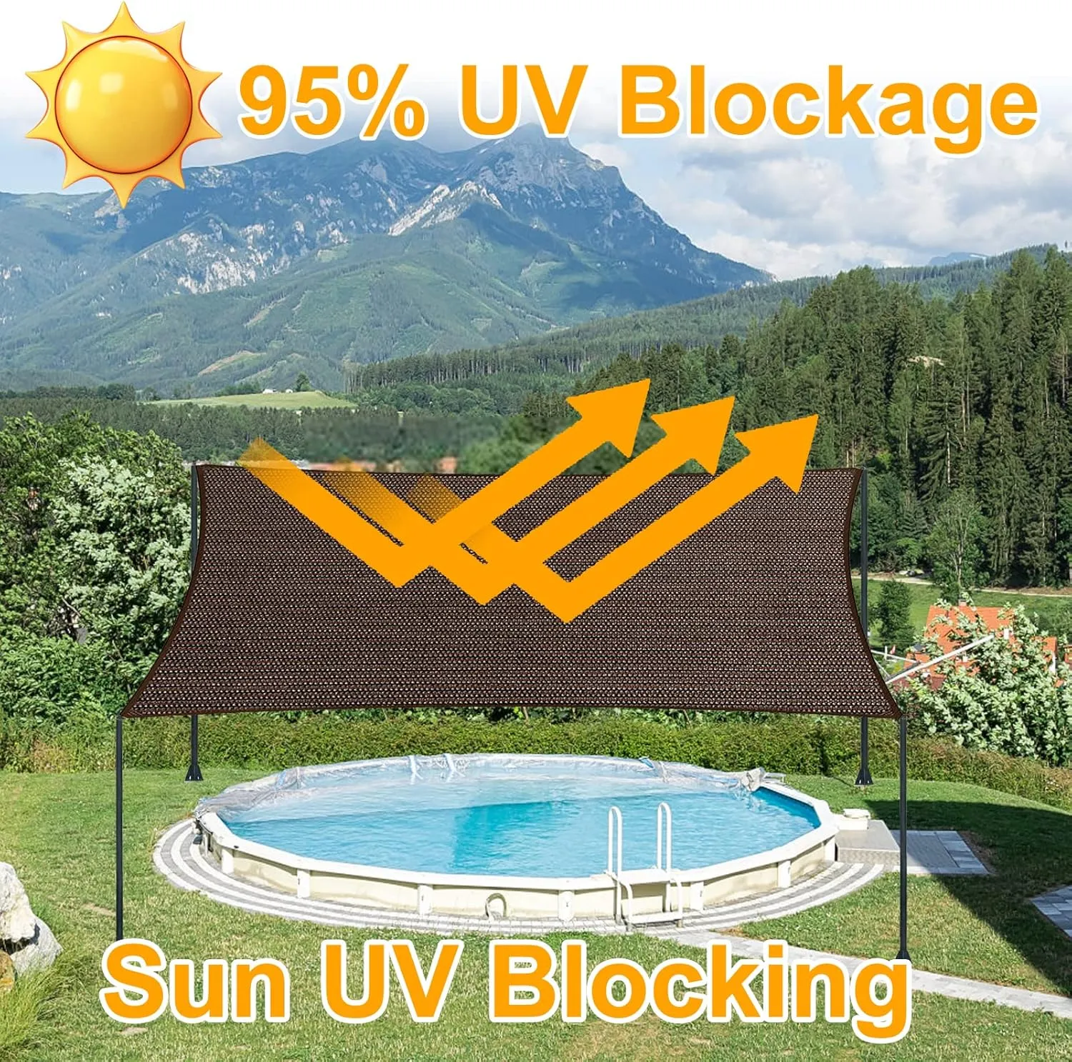 5' x 8' Rectangle Sun Shade Sail Canopy UV Block Fabric Shelter Cloth Screen Awning for Outdoor Patio Garden - 185 GSM, 96% UV Block, Heavy Duty, Customized, Brown