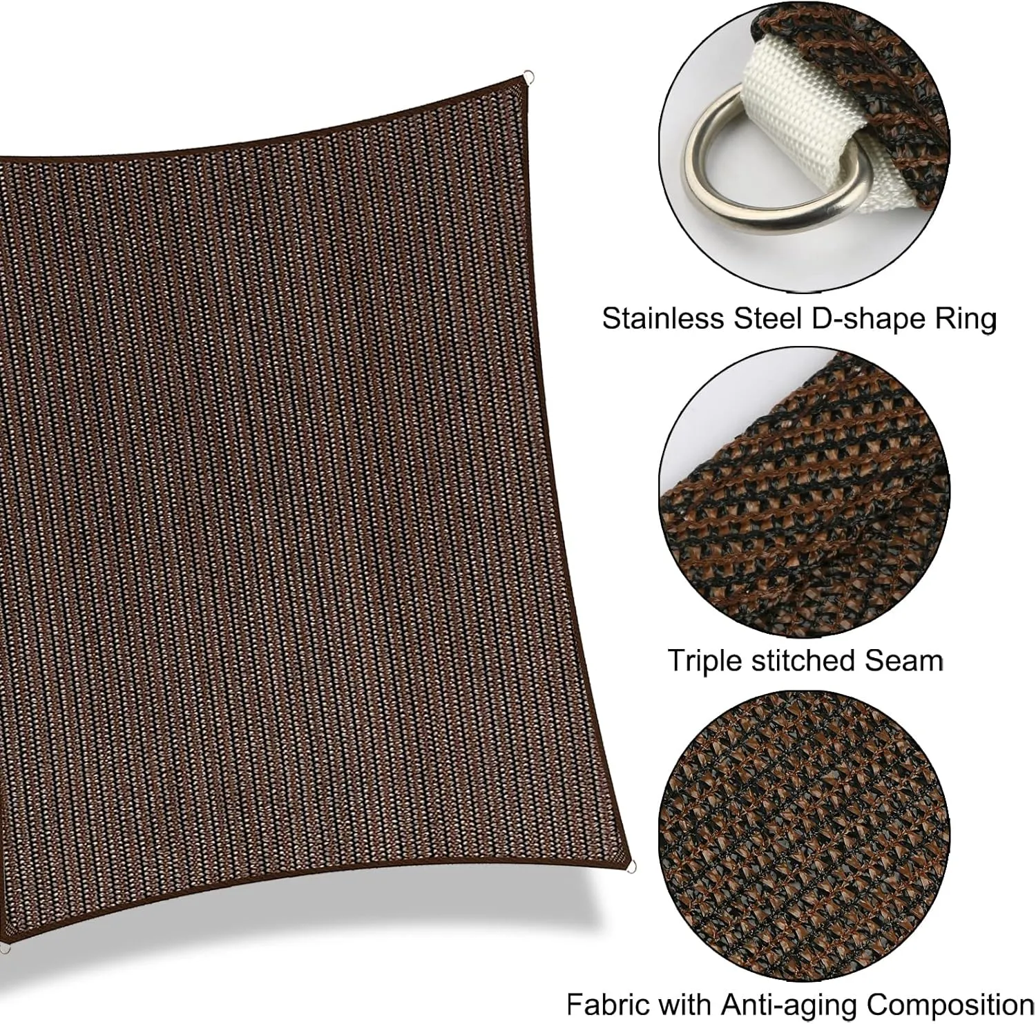 5' x 8' Rectangle Sun Shade Sail Canopy UV Block Fabric Shelter Cloth Screen Awning for Outdoor Patio Garden - 185 GSM, 96% UV Block, Heavy Duty, Customized, Brown