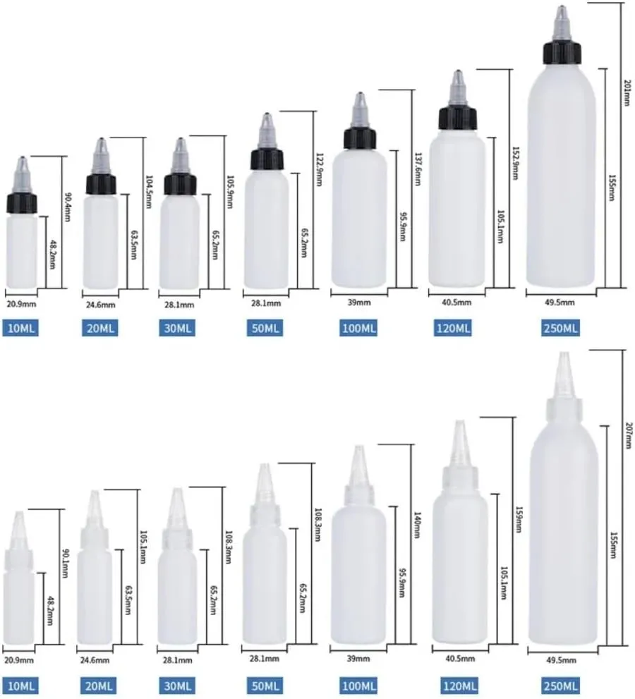 50PCS 10ml-250ml Plastic HDPE Squeeze Bottles with Twist Top Cap Travel Dispensing Containers for Paint Art Craft Liquids Lotion Glue Translucent (250ml-Hair water cover,True color)