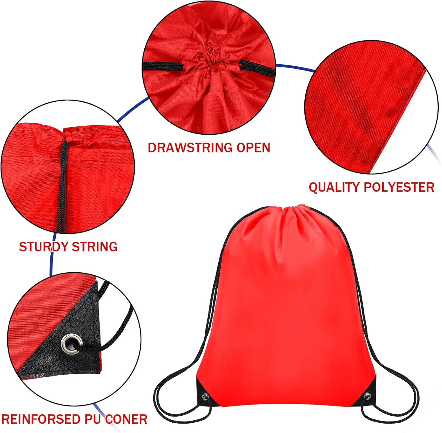 50Pcs Drawstring Backpack Bulk Cinch Bag, Drawstring Bags Polyester for Gym Sports Beach Party Trip (Red)
