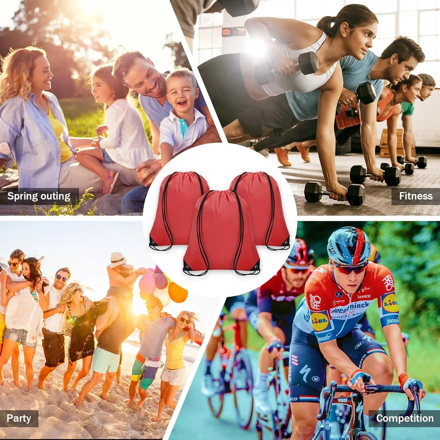 50Pcs Drawstring Backpack Bulk Cinch Bag, Drawstring Bags Polyester for Gym Sports Beach Party Trip (Red)