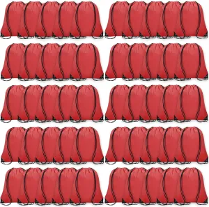 50Pcs Drawstring Backpack Bulk Cinch Bag, Drawstring Bags Polyester for Gym Sports Beach Party Trip (Red)