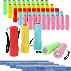 9-LED Mini Flashlight Bulk 50 Pack, Small Multicolor Flashlights with Lanyard, Batteries Included, for Hurricane Supplies Party Favors, Christmas Gifts Stocking Stuffer