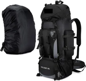 90L Hiking Camping Backpack Trekking Bag Rucksack Large Capacity Travel Outdoor Sports Bags Camping Equipment Men(Black ad cover)