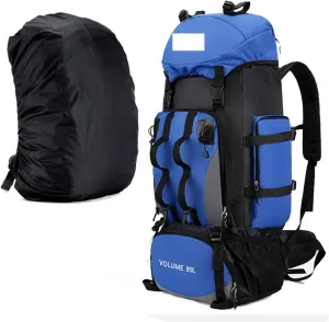 90L Hiking Camping Backpack Trekking Bag Rucksack Large Capacity Travel Outdoor Sports Bags Camping Equipment Men(Blue ad cover)