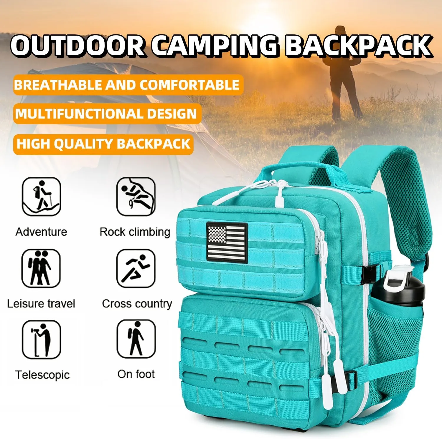 9L Mini Tactical Backpack 9L Assault Pack 9L Tactical Backpack Hiking Fitness Backpack（Lake Blue）
