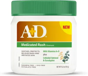 A D Medicated Rash Ointment 15.2 oz– Relieves Irritated Skin from Poison Ivy, Eczema, Beard & Bikini Rash, Dry & Chapped Skin, Bug Bites. Made with Colloidal Oatmeal