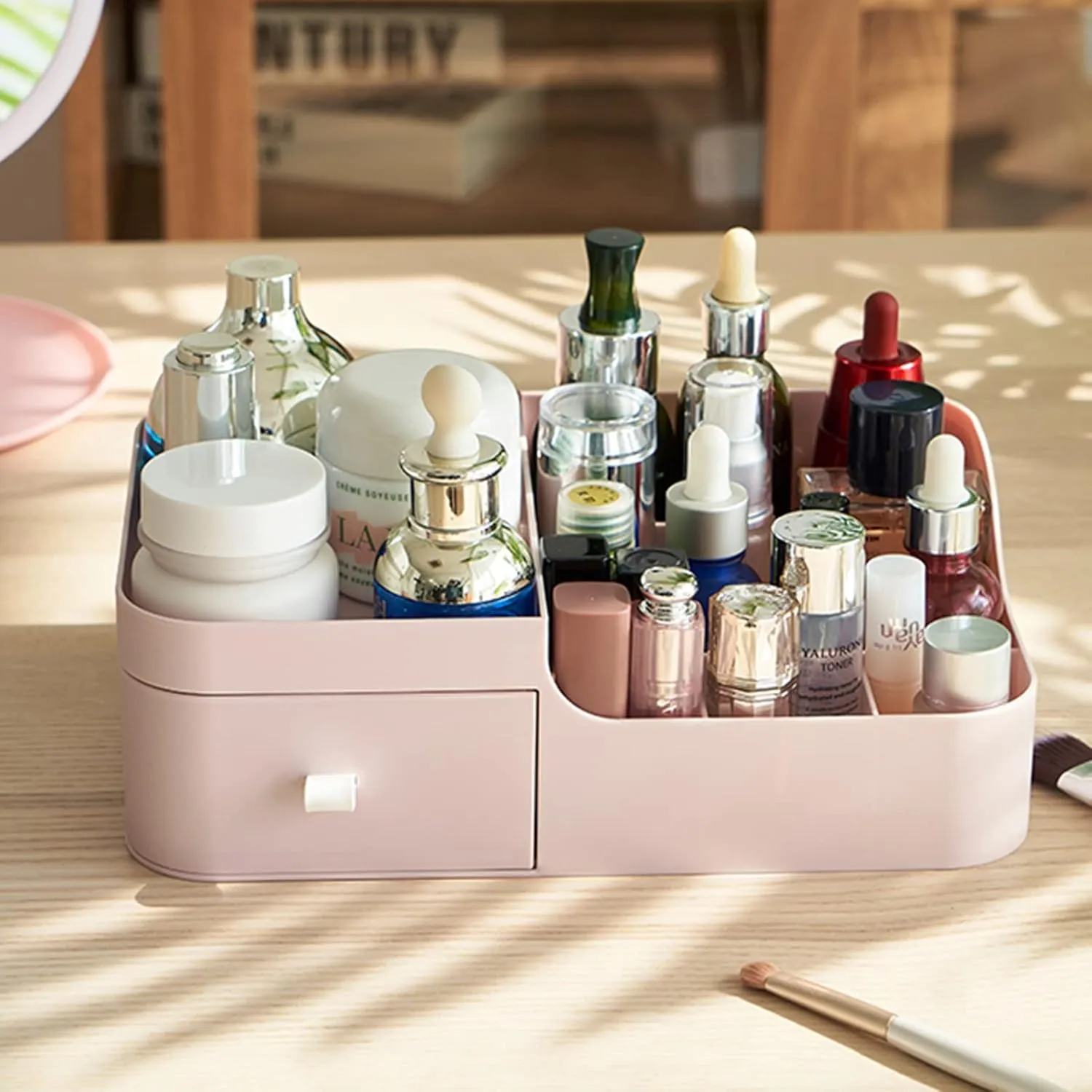 Abiudeng Makeup Organizer for Cosmetic,Small Makeup Organizer with Drawers,Skincare Organizer,Bathroom Organizer for Lipsticks,Jewelry,Nail Care,Skincare,Eyeshadows-Small Pink