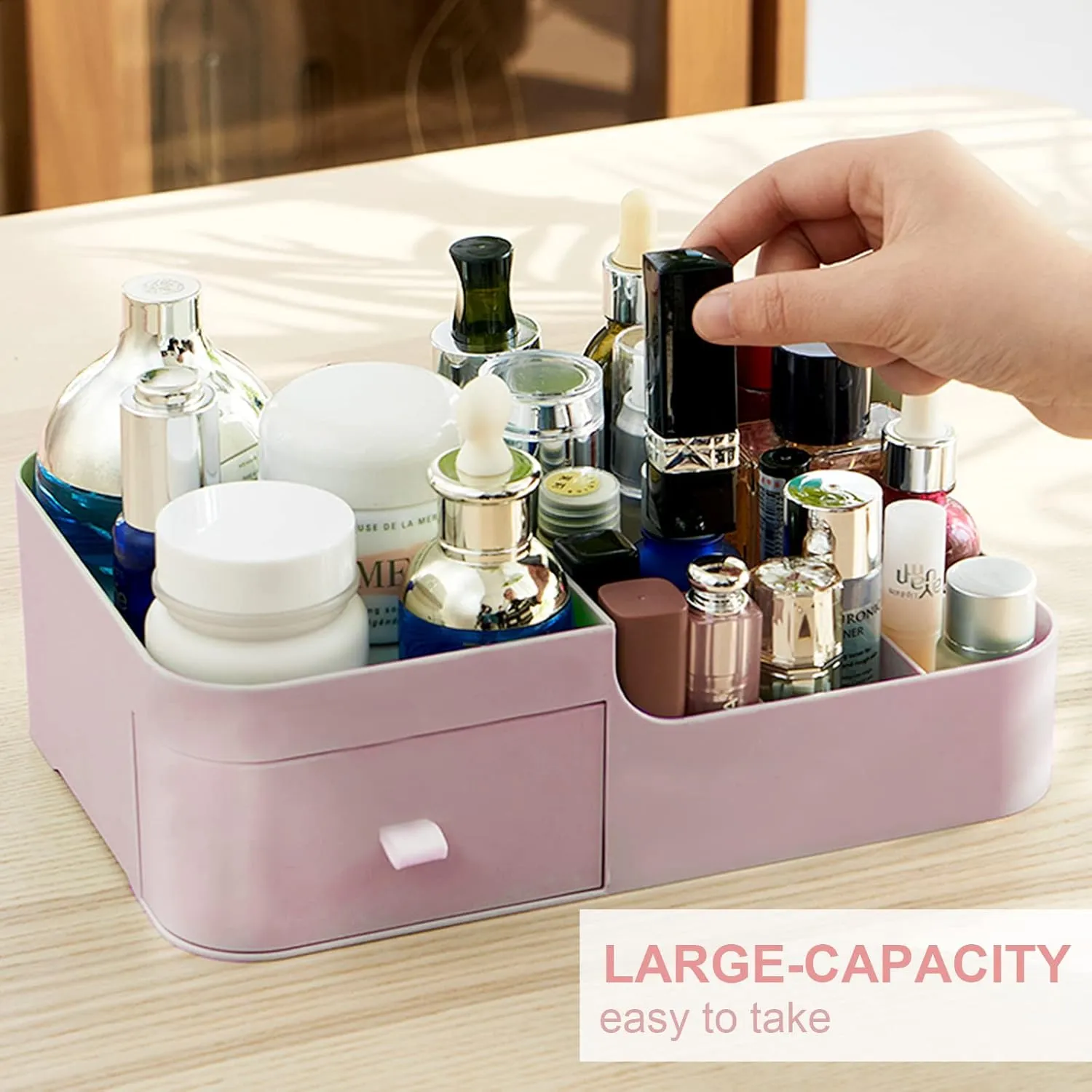 Abiudeng Makeup Organizer for Cosmetic,Small Makeup Organizer with Drawers,Skincare Organizer,Bathroom Organizer for Lipsticks,Jewelry,Nail Care,Skincare,Eyeshadows-Small Pink