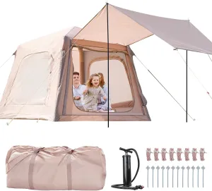 ABORON 2/6/8 Person Inflatable Camping Tent, Easy Setup Blow Up Tent with Hand Pump, PU3000mm Waterproof & Breathable 4 Season Glamping Tent for Outdoor Camping
