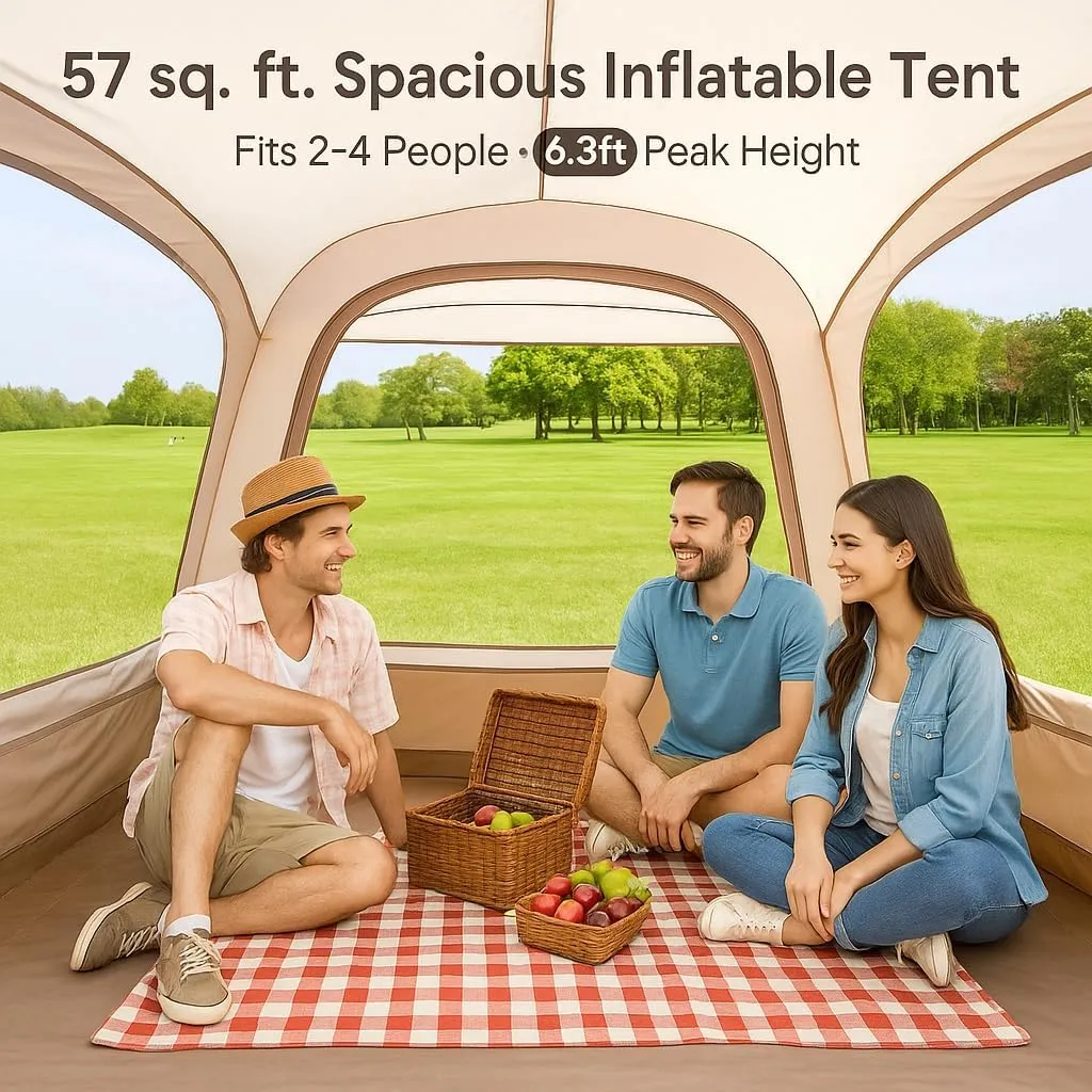 ABORON 2/6/8 Person Inflatable Camping Tent, Easy Setup Blow Up Tent with Hand Pump, PU3000mm Waterproof & Breathable 4 Season Glamping Tent for Outdoor Camping