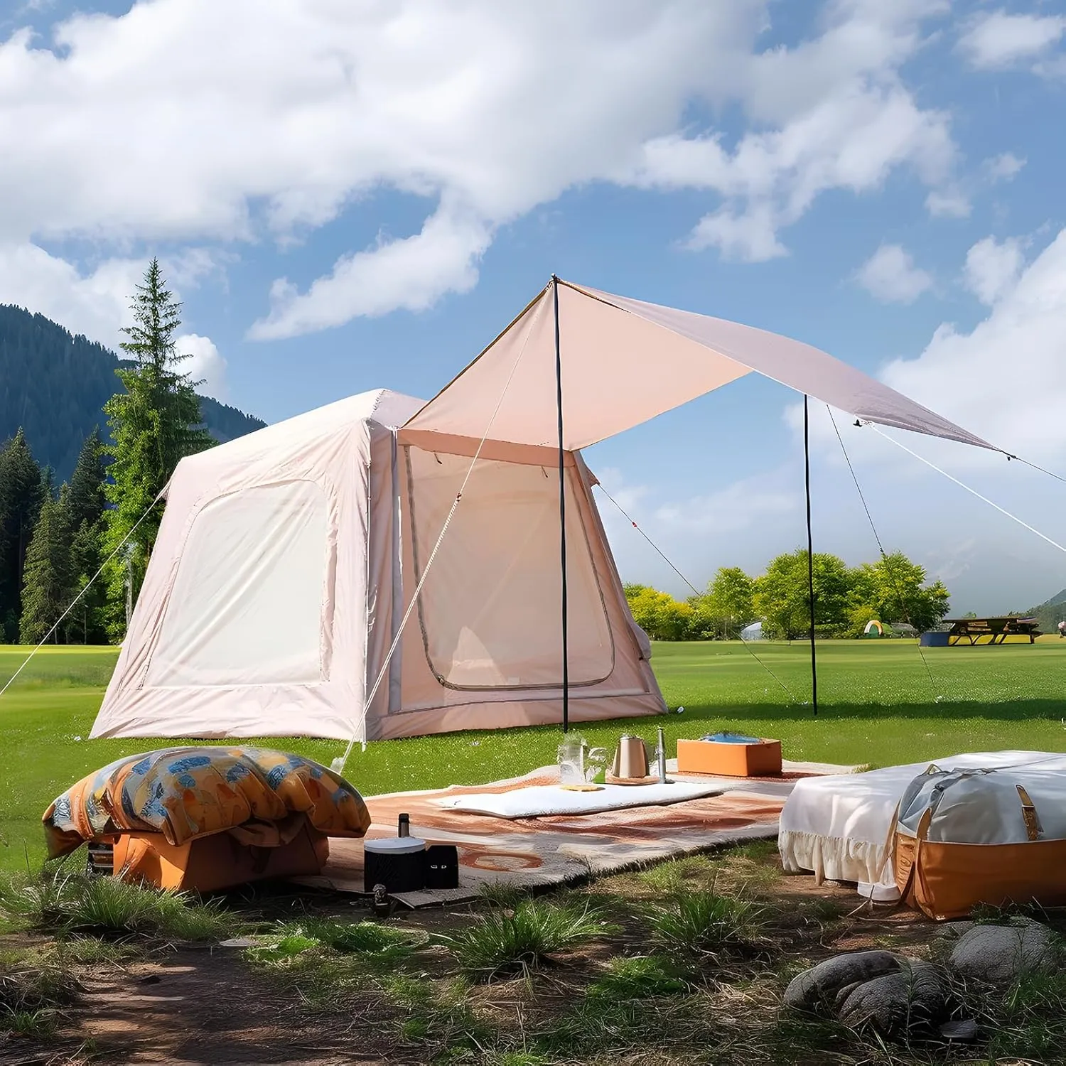 ABORON 2/6/8 Person Inflatable Camping Tent, Easy Setup Blow Up Tent with Hand Pump, PU3000mm Waterproof & Breathable 4 Season Glamping Tent for Outdoor Camping