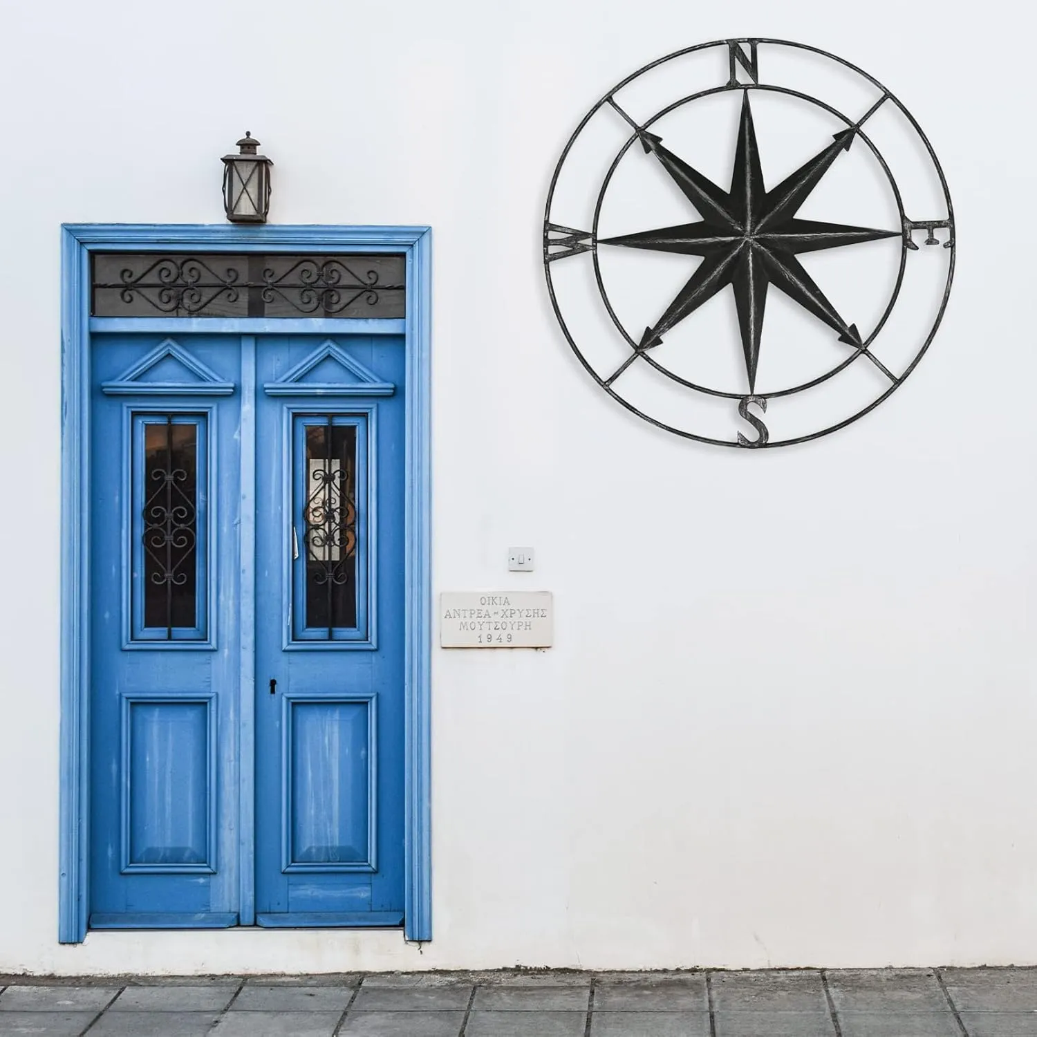 aboxoo Round Metal Compass Decorative Compass Metal Wall Art Hanging Wall Sculpture 22.8 Inch Black Diameter Farmhouse Decor Indoor or Outdoor Sign