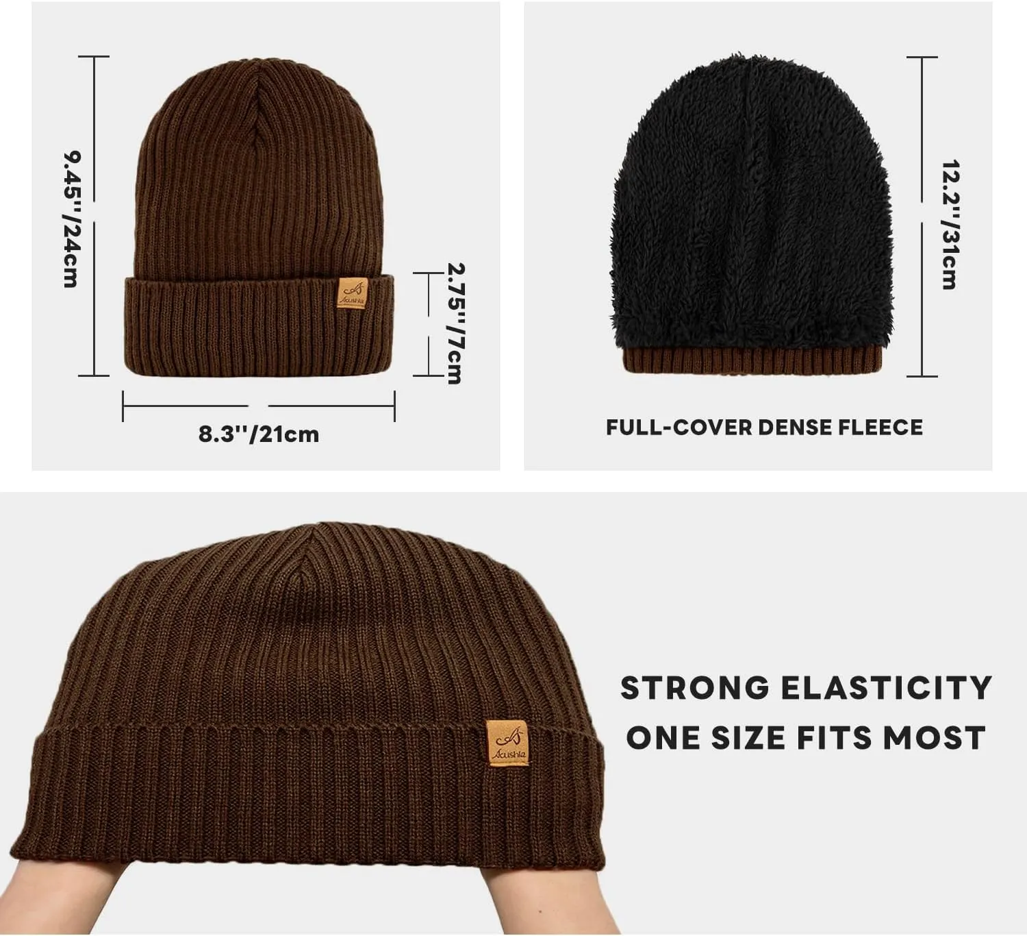 ACUSHLA Waterproof Windproof Cuff Beanie - Thick Fleece Lined Knit Winter Hat for Men & Women Warm Watch Cap for Cold Weather