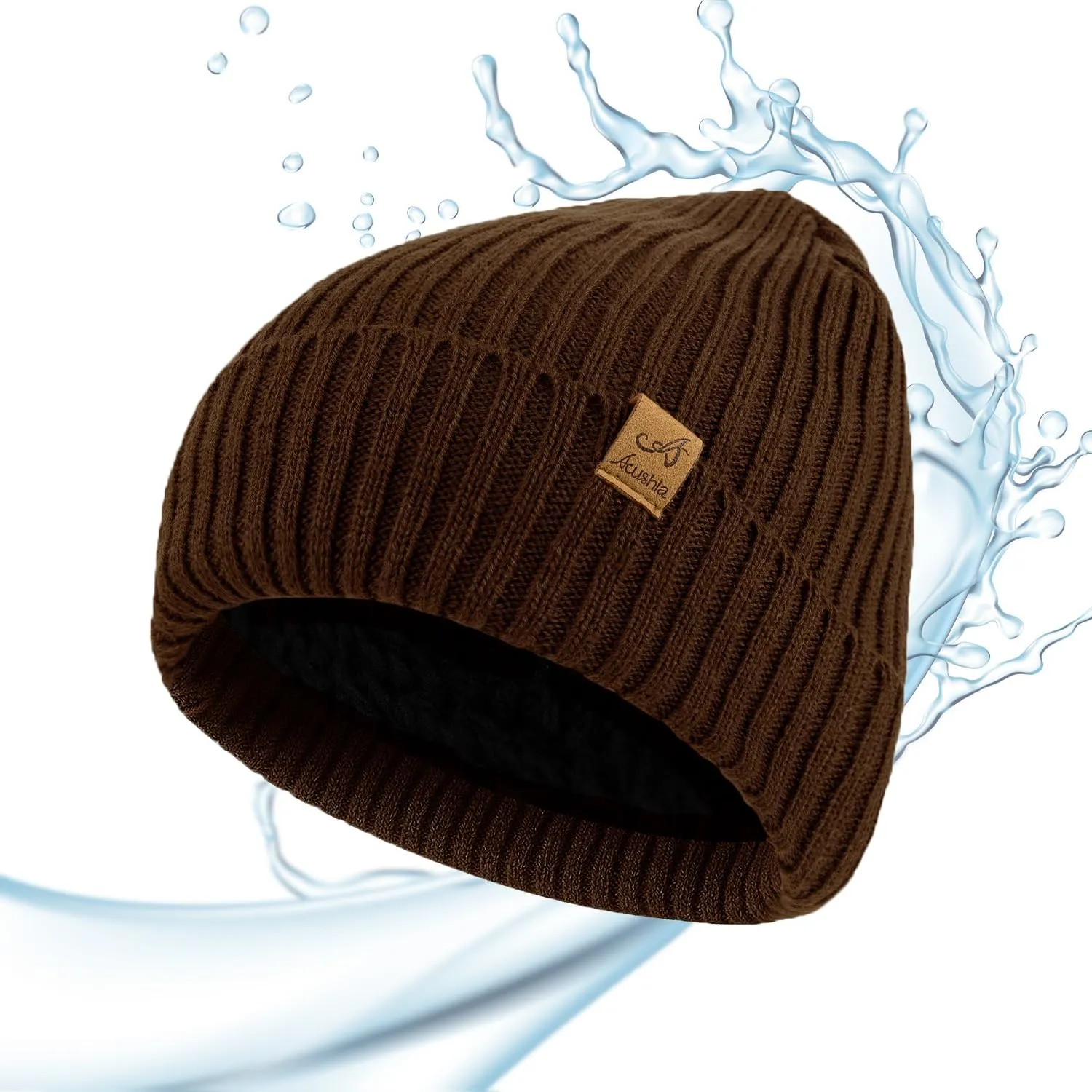 ACUSHLA Waterproof Windproof Cuff Beanie - Thick Fleece Lined Knit Winter Hat for Men & Women Warm Watch Cap for Cold Weather