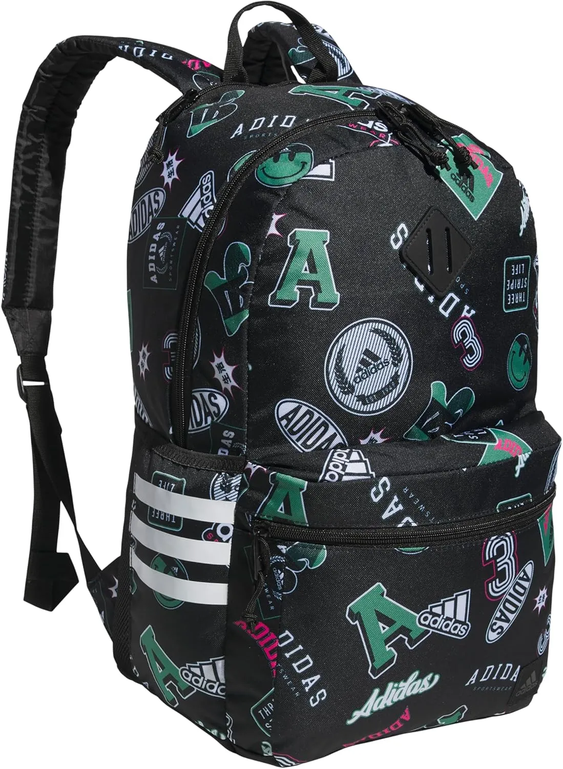 adidas 3-Stripe Classic Backpack for Men and Women, Bag with Laptop Sleeve, Rec League Black/White/5.0, One Size