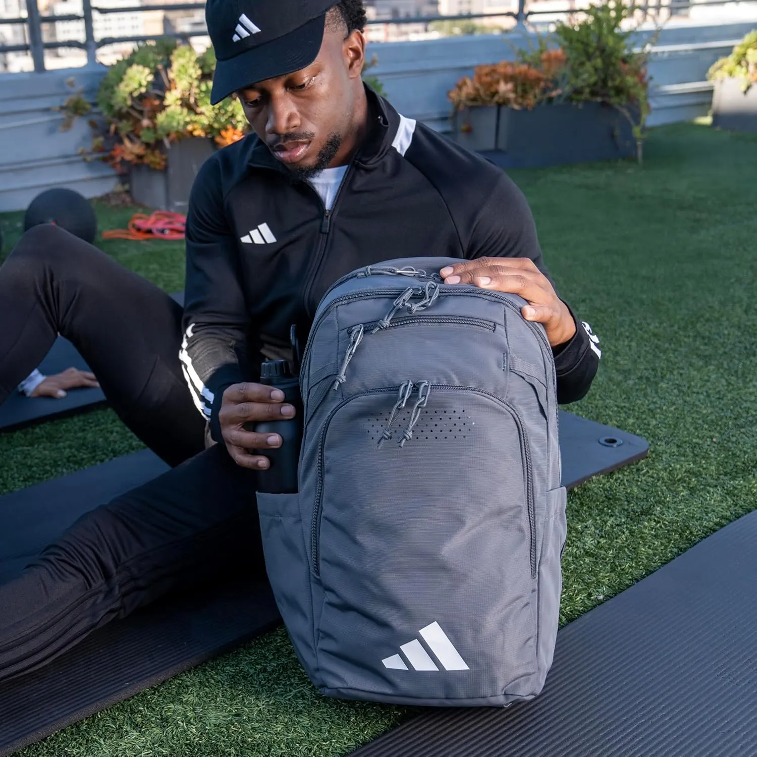 adidas Defender 5 Team Sports Backpack (33L) Durable Large Athletic Gym Laptop Travel Bag, Chalky Brown/Gunmetal, One Size