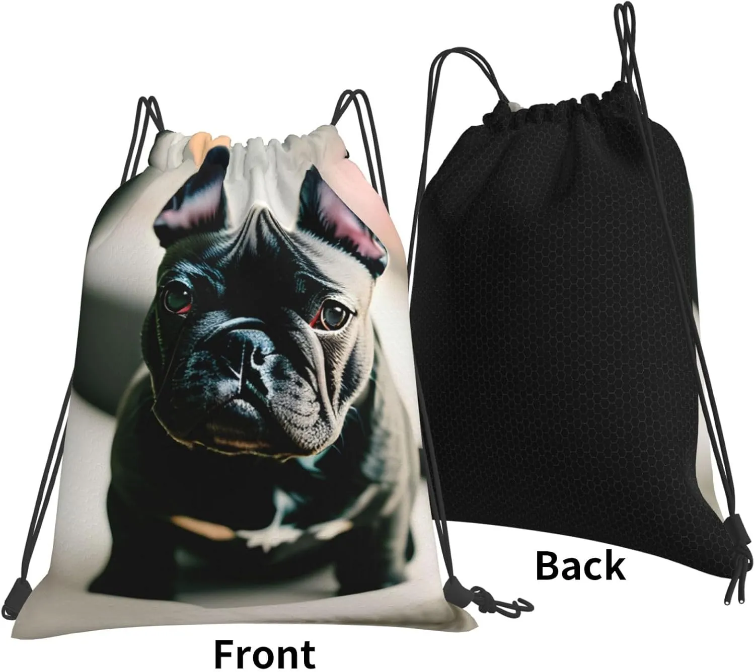 Adorable French Bulldog Print Sports Drawstring Backpack,Water Resistant Bag, Gym Backpack for Women Men