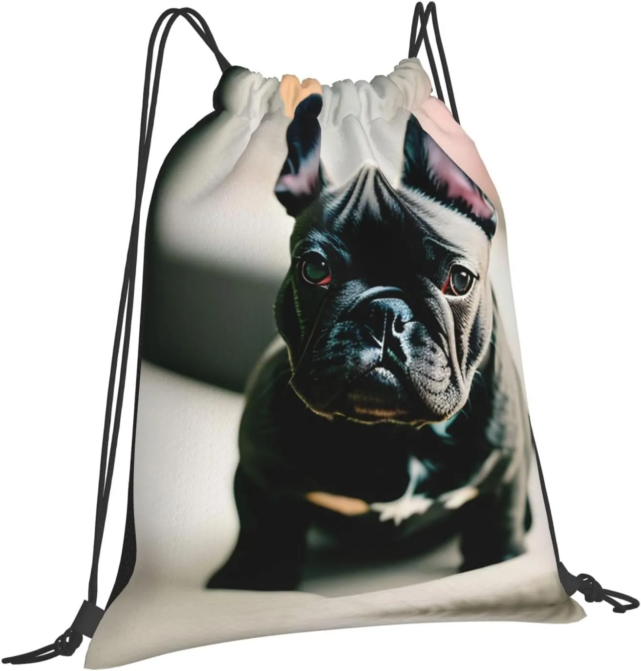 Adorable French Bulldog Print Sports Drawstring Backpack,Water Resistant Bag, Gym Backpack for Women Men