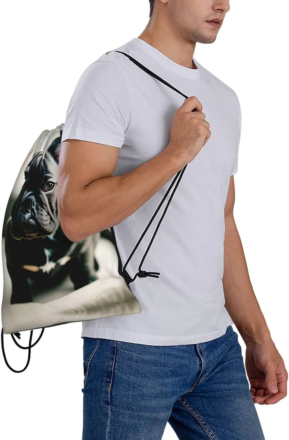 Adorable French Bulldog Print Sports Drawstring Backpack,Water Resistant Bag, Gym Backpack for Women Men
