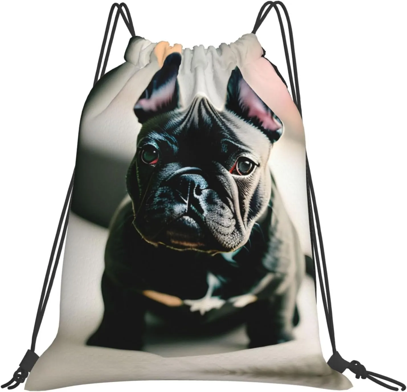 Adorable French Bulldog Print Sports Drawstring Backpack,Water Resistant Bag, Gym Backpack for Women Men