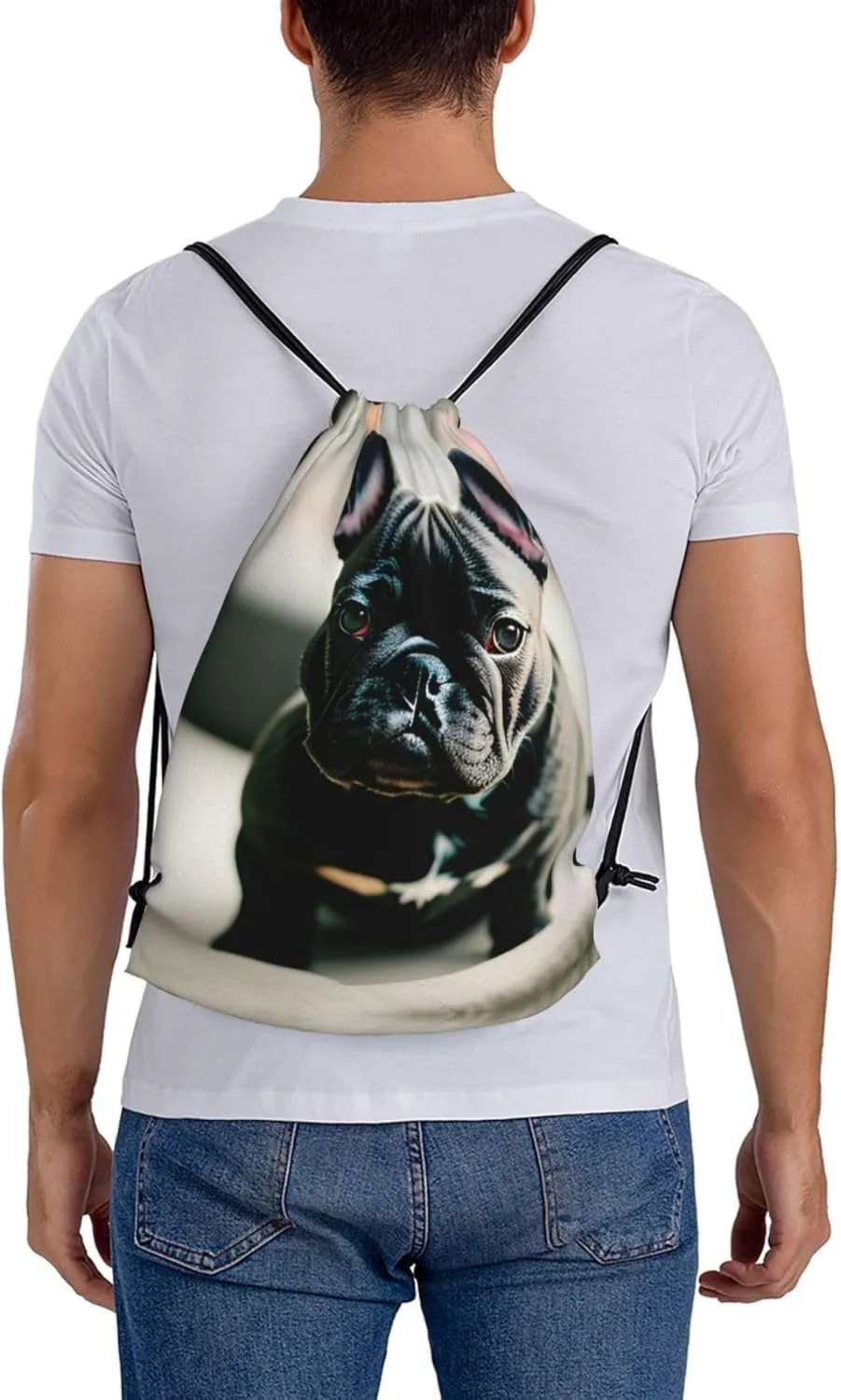 Adorable French Bulldog Print Sports Drawstring Backpack,Water Resistant Bag, Gym Backpack for Women Men