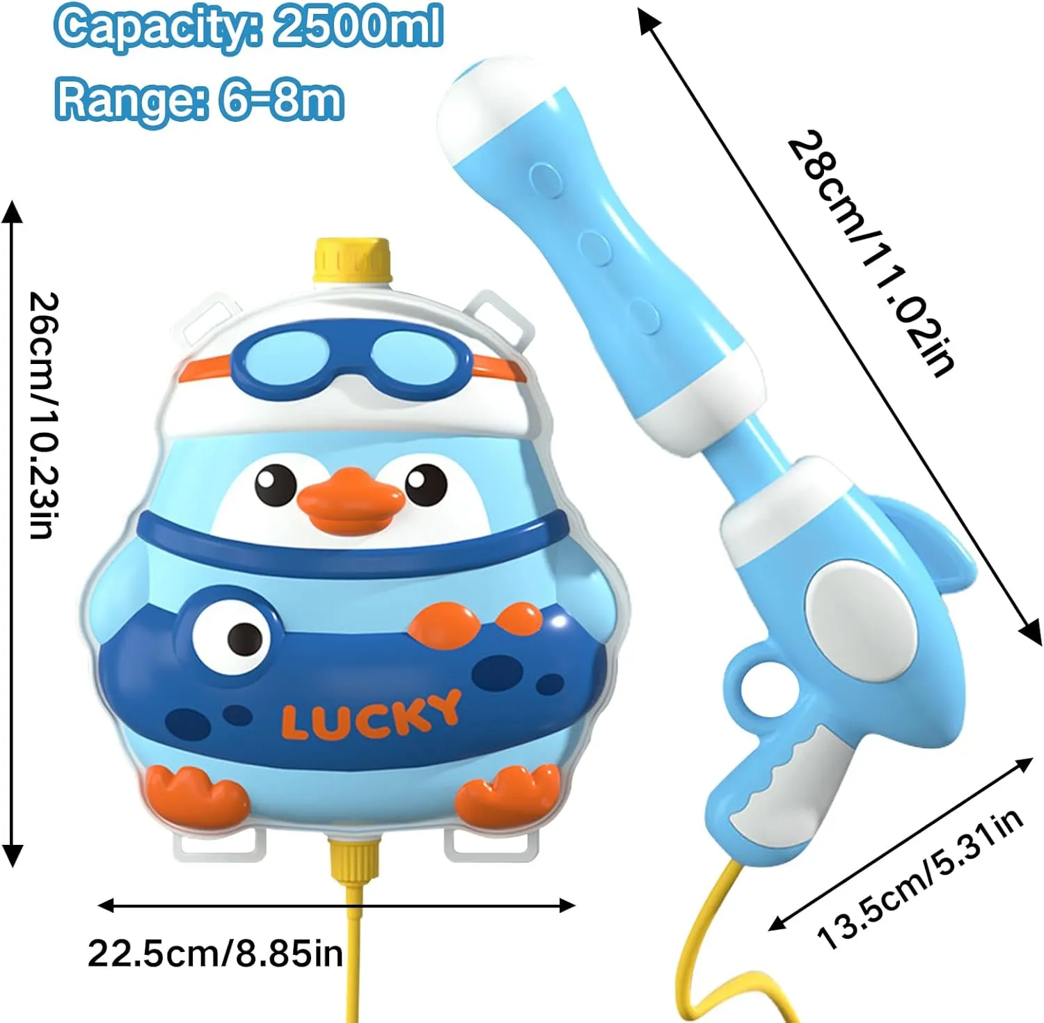 Adorable Penguin Backpack Water Gun - High-Capacity Outdoor Toy for Unlimited Summer Splash Fun (Tiny Blue Duck)