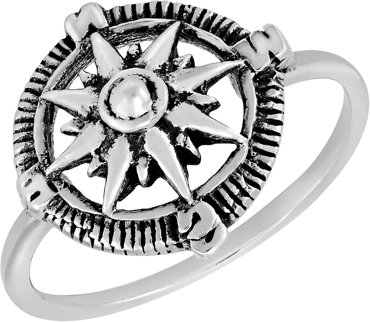 AeraVida North Star Traveller Navigation Compass .925 Sterling Silver Band Ring