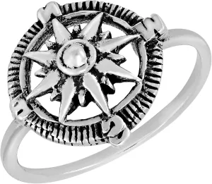 AeraVida North Star Traveller Navigation Compass .925 Sterling Silver Band Ring