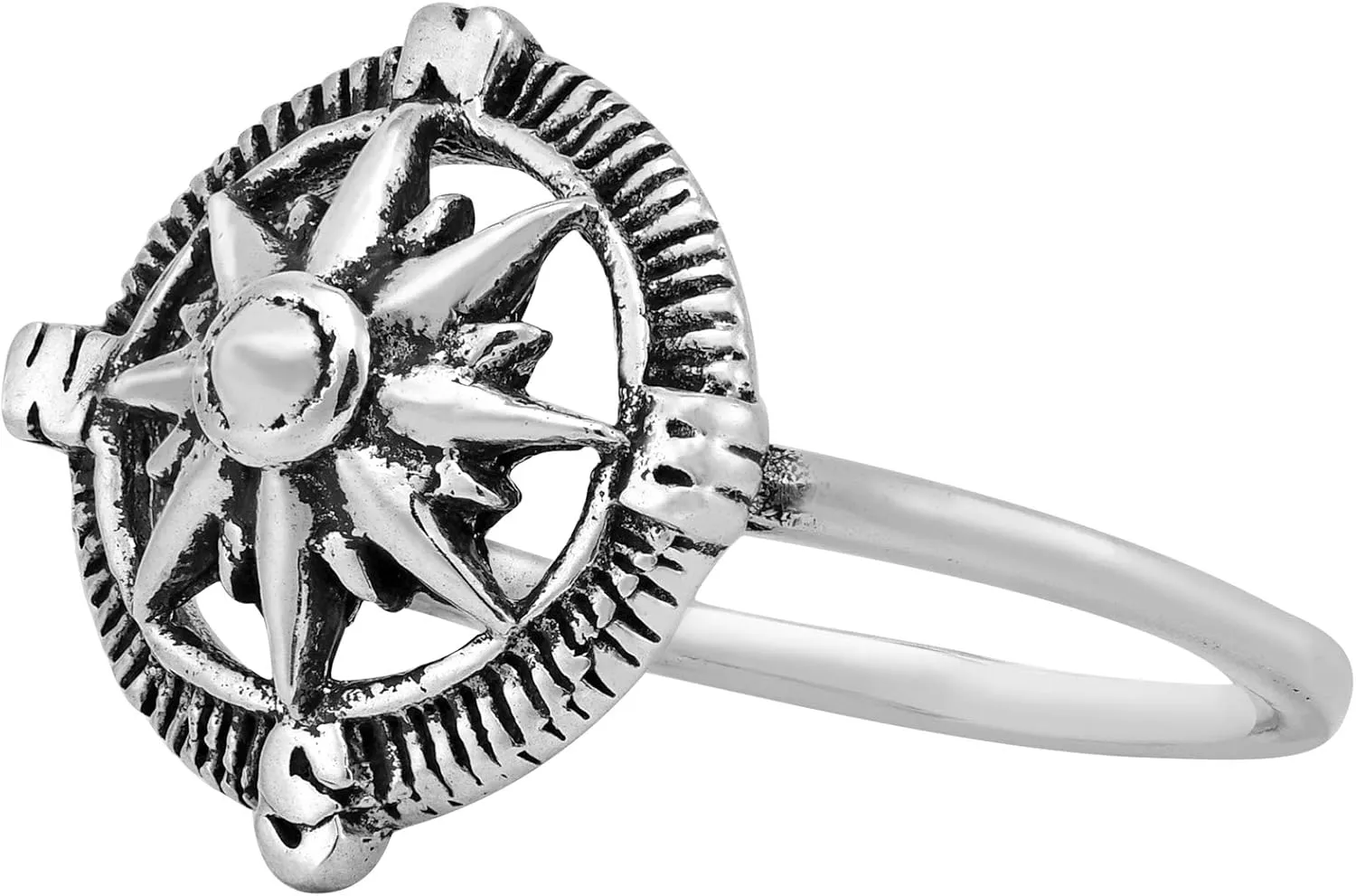 AeraVida North Star Traveller Navigation Compass .925 Sterling Silver Band Ring