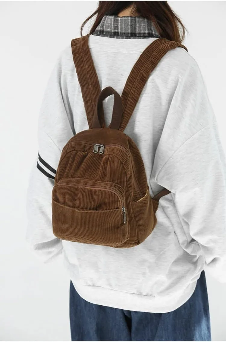 Aesthetic Backpack Mini Classic Corduroy College Backpack for Women Cute Retro Grunge Backpack Casual Daypack (One Size,Brown)