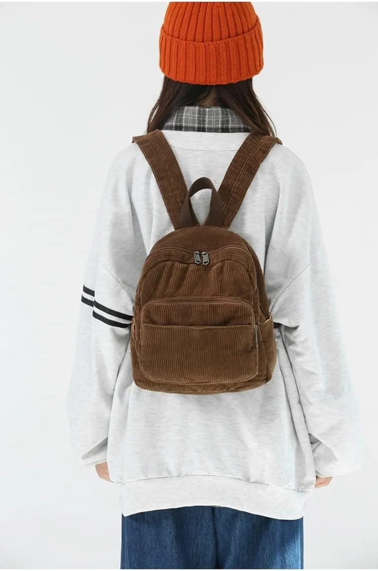 Aesthetic Backpack Mini Classic Corduroy College Backpack for Women Cute Retro Grunge Backpack Casual Daypack (One Size,Brown)