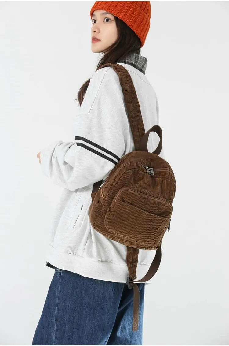 Aesthetic Backpack Mini Classic Corduroy College Backpack for Women Cute Retro Grunge Backpack Casual Daypack (One Size,Brown)