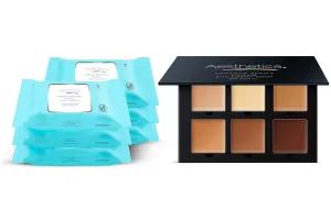 Aesthetica Makeup Removing Wipes, 6 Pack Bulk and Aesthetica Cream Contour & Highlighting Kit