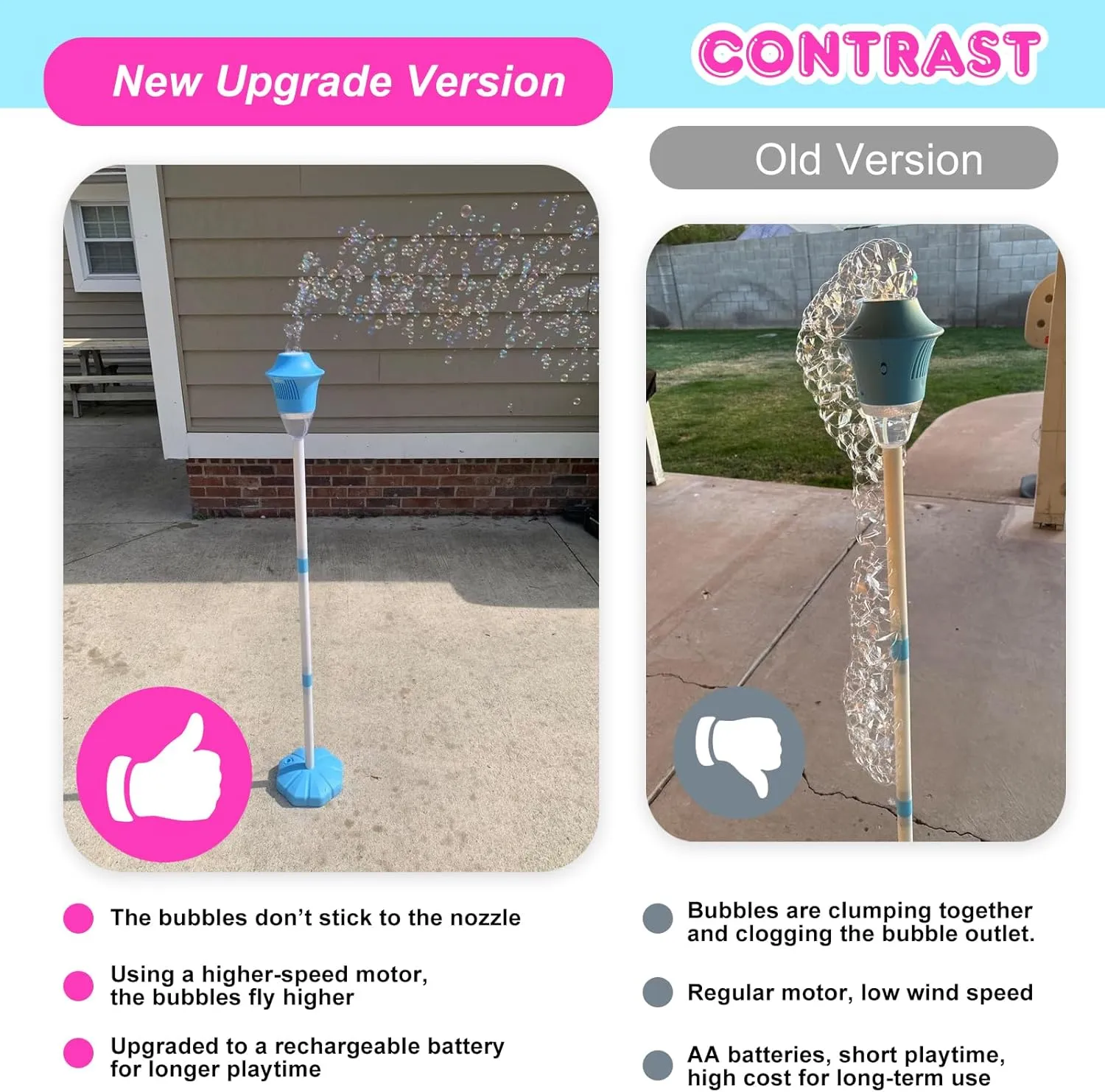 AIERSA Rechargeable Bubble Stand Machine,Height 47 Inches Stand Up Automatic Bubble Machine for Kids,Outdoor Tall Bubble Maker with Lights,Standing Bubble Machine for Parties