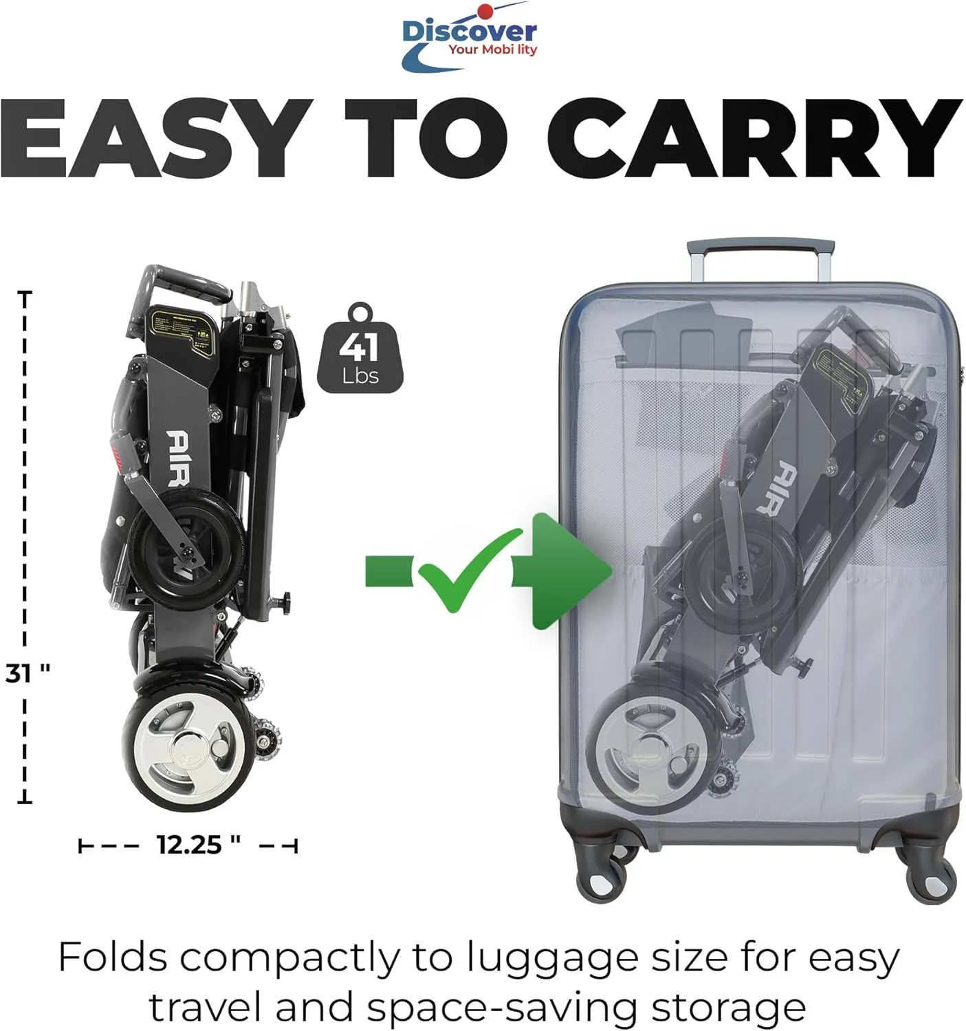 Air Hawk Lightweight Folding Electric Wheelchair for Adults & Seniors - 41 lbs, 26-Mile Range, Foldable, Compact Motorized Power Wheelchair, Easy to Transport, Travel-Approved, FAA Certified (Black)