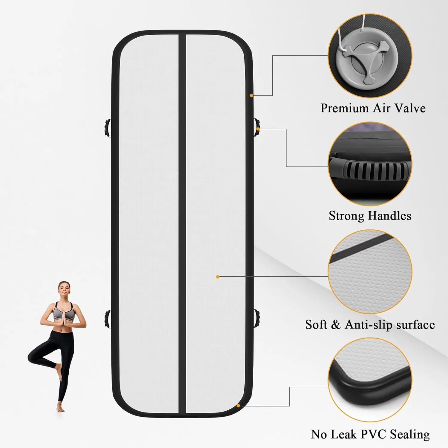 Air Tumble Track Mat 6.6ft 10ft 13ft 16ft 20ft Inflatable Gymnastics Tumbling Mat with Air Pump for Kids Adults, 4/8 inch Thick Gymnastic Mats for Home Use Gym Outdoor Cheerleading Training