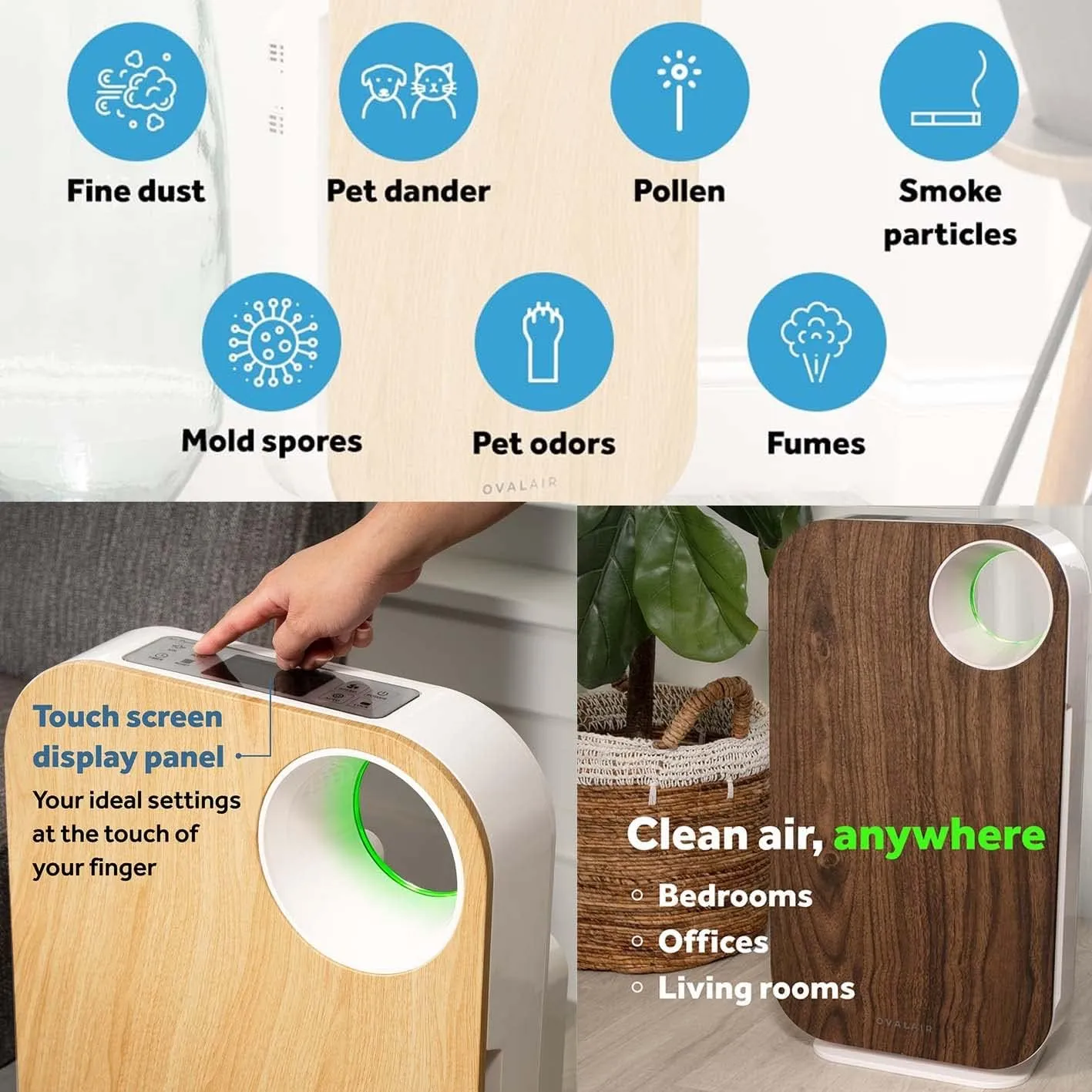AIR1000C 3-Stage H13 True HEPA 5-in-1 Air Purifier For Allergens,Dust,Pets,Allergies,Odor,Smoke,Pollen, Rooms up to 600 sq. ft., Light Wood 13.8" X 7.5" X 25"