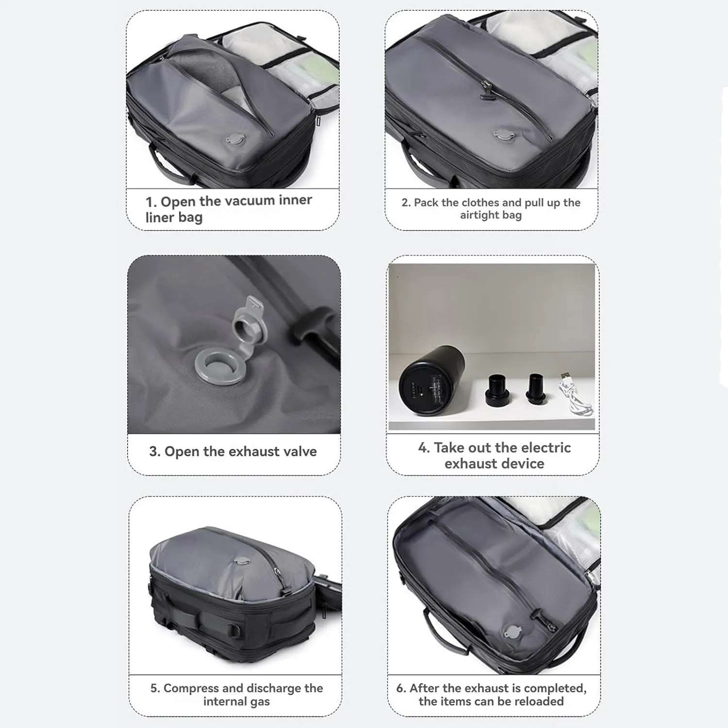 Airback Backpack, Travel Backpack with Vacuum System, Expandable Backpack with Vacuum Compression (Style D,One Size)