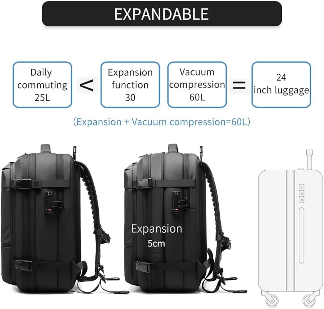 Airbag Backpack, Vacpack Backpack, Carry On Travel Backpack With Vacuum Water Resistant (Grey   Electric Vacuum)