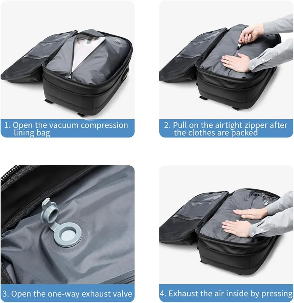 Airbag Backpack, Vacpack Backpack, Carry On Travel Backpack With Vacuum Water Resistant (Grey   Electric Vacuum)