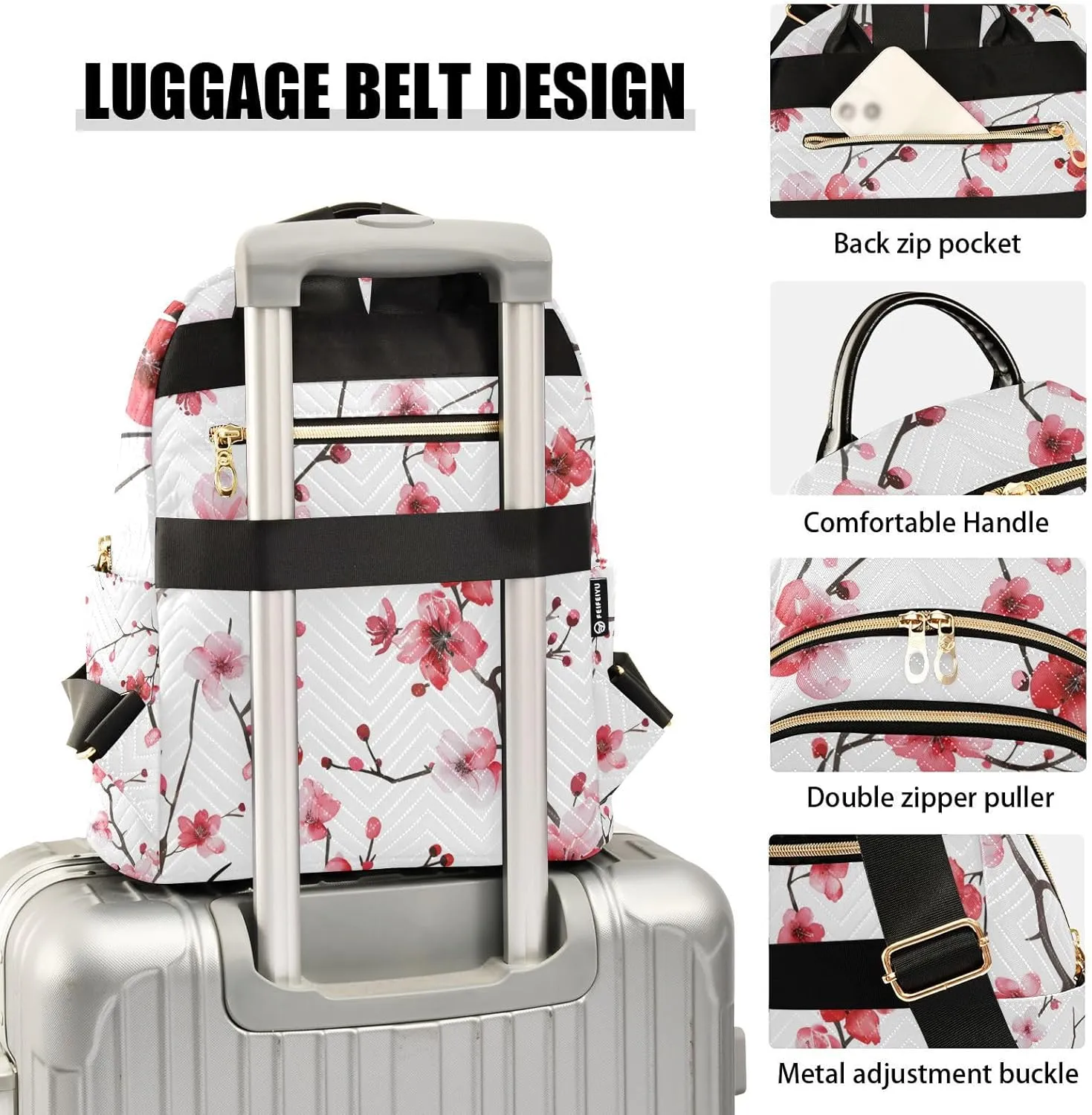 ALAZA Cherry Blossoms Pink Red Small Backpack Purse for Women Travel Bag Lightweight Shoulder Bag Fashion Daypack